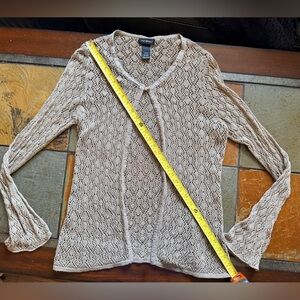 Lane Bryant 18/20 brown khaki eyelet open kimono blazer sweater luxury office